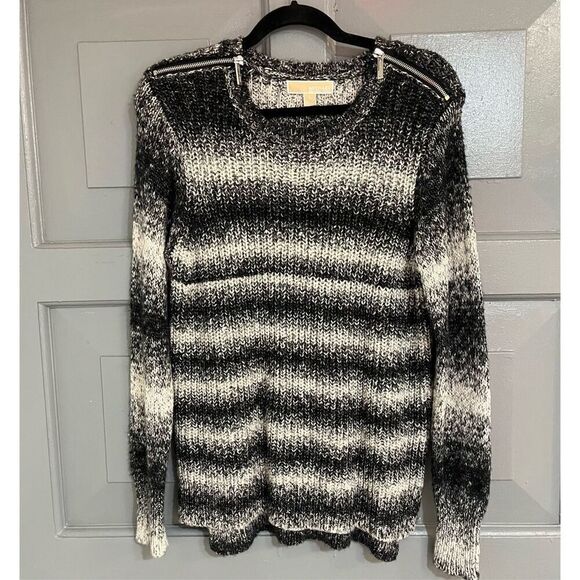 Michael Michael Kors Cotton Blend Long Sleeve Sweater Stripes Zipper Details Sz - Picture 1 of 4